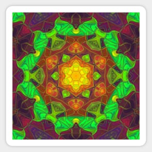 Mosaic Mandala Flower Orange Green and Purple Sticker